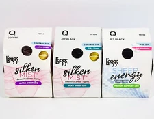 3 L'eggs  Silken Mist/Sheer Energy 2 JET BLACK/1 COFFEE Control Top Tights sz Q