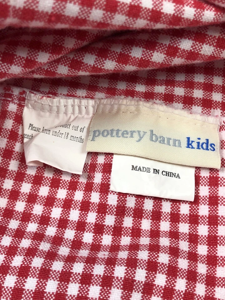 Bolsa de cubo grande Pottery Barn Kids con forro de canasta de guinga rojo blanco algodón Foto 2 de 4