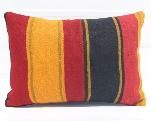 "FUNDA DE ALMOHADA DECORATIVA LANA RECTANGULAR AMARILLA 30+ ALFOMBRA DE ÁREA KILIM TURCA 20""X14" - Imagen 4 de 5