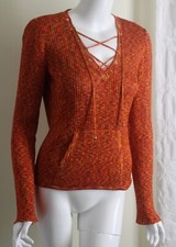 St.John Sport Sz S RED ORANGE Knit Lace-Up Sweater with Pocket Fabulous