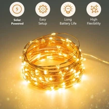 100/200 LED Solar Fairy String Light Copper Wire Outdoor Waterproof Garden Decor