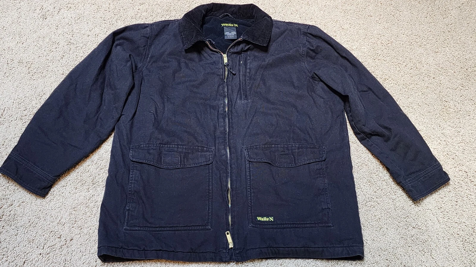 Walls Canvas Jacket Black Quilted Lined Corduroy Collar Mens XL RN20697