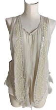 Ryu Women’s Large Beige Beaded Layered Sleeveless Vest O