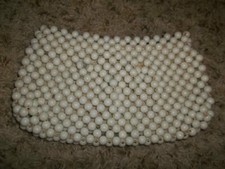 Vintage Large White Beaded Clutch 1950's HONG KONG