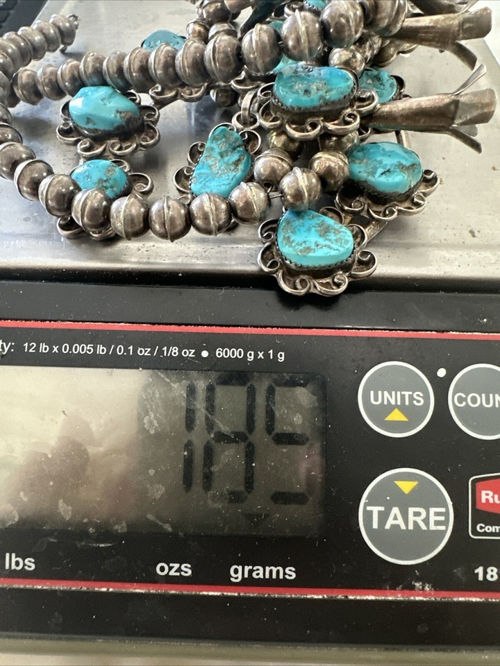 Turquoise Pendant Navajo Sterling Squash Blossom Necklace. Signed