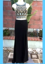 ASPEED  Elegant Long Dress Backless Embellished Mixed Jeweled  One piece Blk M