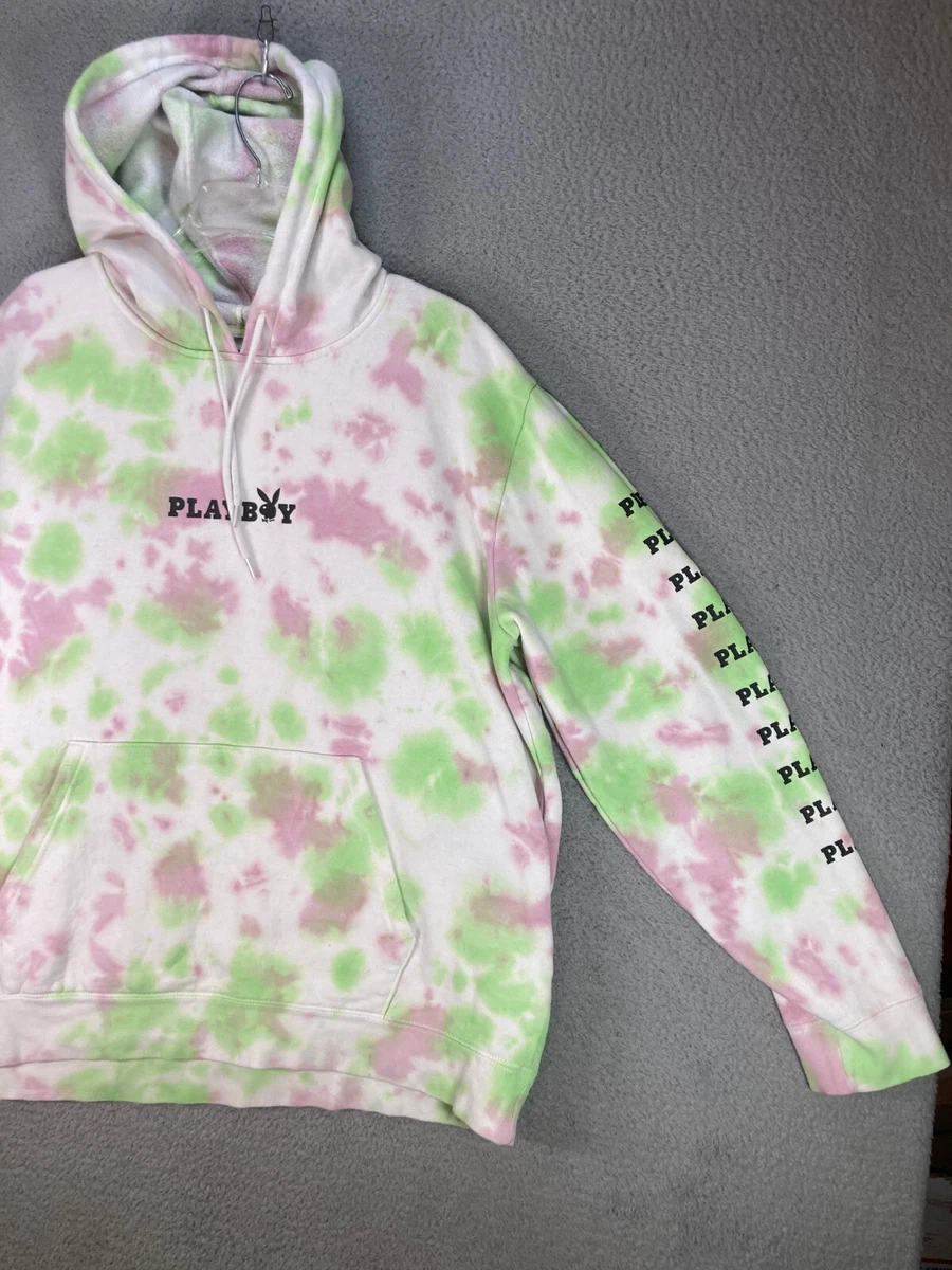 Playboy Pacsun Hoodie Men s Extra Large Green White Bunny Print Tie Dye Pullover