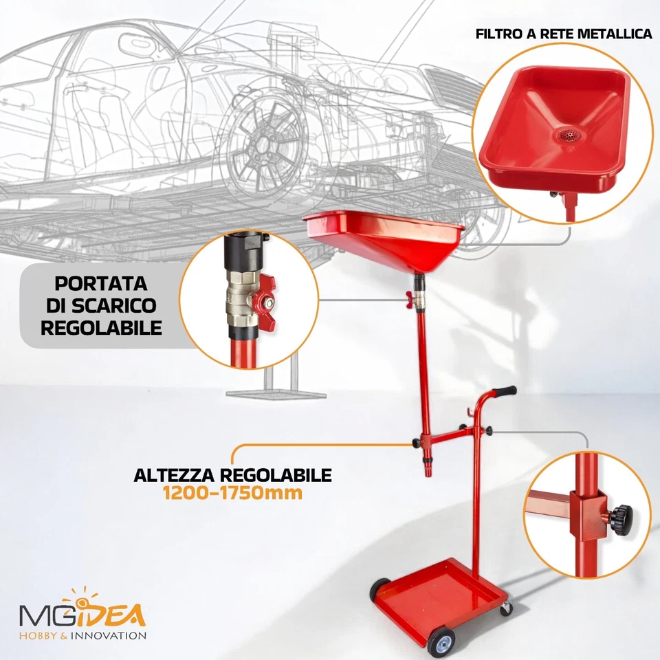 CARRELLO RECUPERO OLIO MOTORE ESAUSTO TAGLIANDO OFFICINA RUOTE AUTO MACCHINA - Immagine 3 di 4