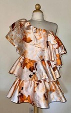NEW ASOS LUXE Satin Ruffle ONE SHOULDER MINI DRESS SIZE 6 $135 ORANGE MULTI
