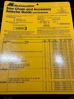 McCulloch Saw Chain and Accessory Selector Guide 180180 | eBay