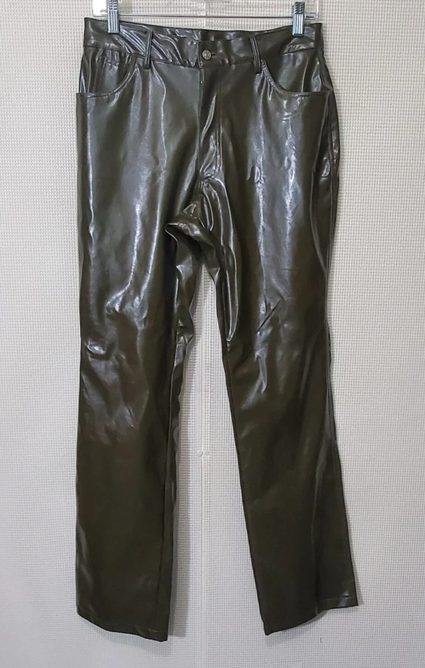 Outer Edge Pants Womens Jr 11 12 Olive Green Faux Leather Polyurethane PVC Shiny - Image 3 of 4