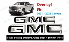 OVERLAY Front Rear White Gloss Black GMC Overlay Emblem Badge 2021-2022 Canyon
