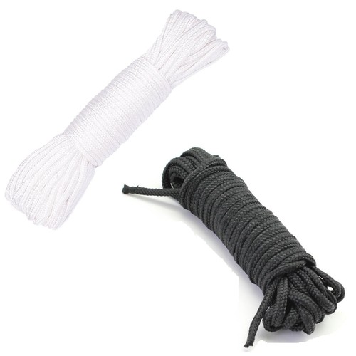 Black White 3mm Nylon Draw String Braided Piping Cord Waterproof Blind Tent Line - Picture 4 of 14