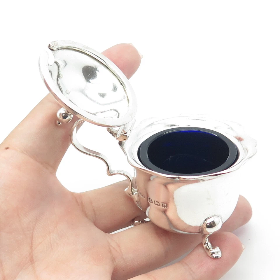 Antigua olla de mostaza de plata de ley 925 y vidrio 1921 E S Barnsley Birmingham Foto 2 de 4