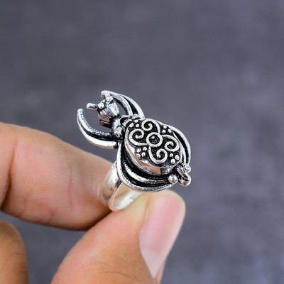 Natürlicher Gift Ring Edelstein Handarbeit 925 Sterling Silber Geschenk Ringgröße 8 w424