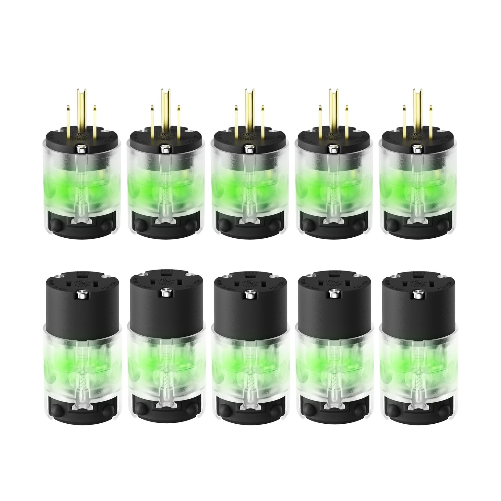 5 Set Lighted Extension Cord Ends, 15A 125V Extension Cord Replacement Ends 3...