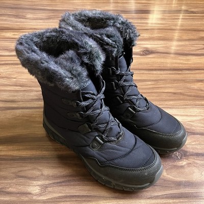 LL Bean Snow Boots Womens 9 Gray Faux Fur Waterproof Primaloft Tek 2.5 Winter