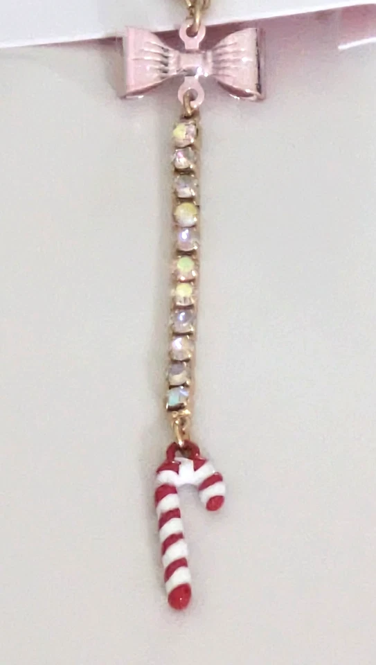 Betsey Johnson Mismatched Peppermint Martini Drop/Dangle Earrings w/Pink Bow - Image 4 of 4