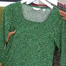 Susan Graver Regular Printed Liquid Knit Fit & Flare Tunic Shirt Calming Sage L