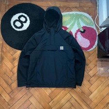 Carhartt Nimbus Pullover Mens Small Black Hooded Anorak Jacket Fleece Lined