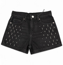 ZARA Girls Black Studded Denim Shorts