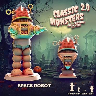 Space Robot Classic Sci-Fi Miniature 32mm Tabletop RPG 3D Printed Resin V3