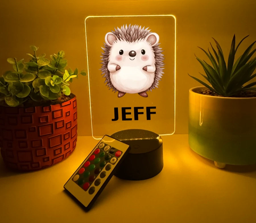 UV Printed Hedgehog Light Up, Personalized FREE, Animal LED Lamp, Kid Friendly - Image 4 of 4