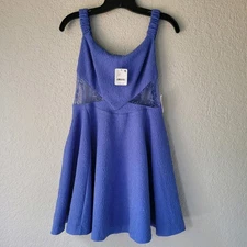 New Free People Brooklyn Lace Trim A-Line Fit & Flare Mini Dress Blue Small