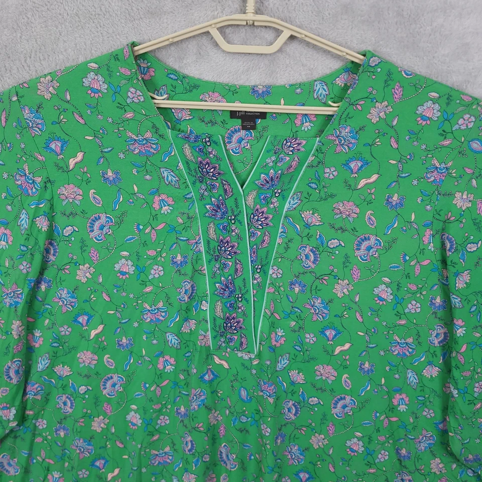 J Jill Wearever Kelly Verde Top Túnica Hoja Mujer 4X Cuello Dividido Elastizado Boho Foto 3 de 4