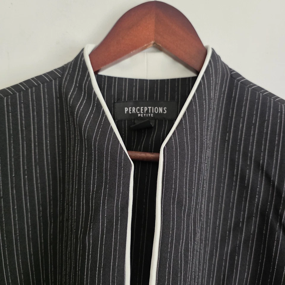 Chaqueta y pantalón traje vintage Perceptions para mujer 14P 2 piezas rayas negras alfiler Foto 2 de 4