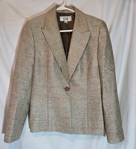Vintage LeSuit Womens Size 8 Lined Jacket Blazer Classy Fitted Style Shiny Tan - Picture 5 of 5