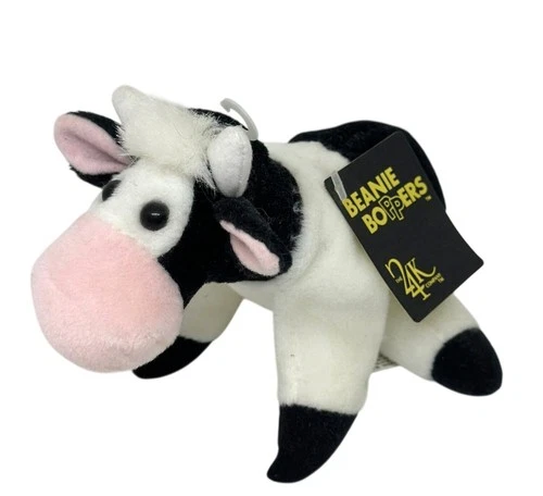 Vintage 1997 Beanie Boppers Molly Cow Plush Black White Stuffed Plush Animal Toy