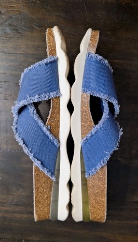 Ethem By Genuins Blue denim criss cross slip on comfort slides Women's US Sz 7.5 - Picture 6 of 13