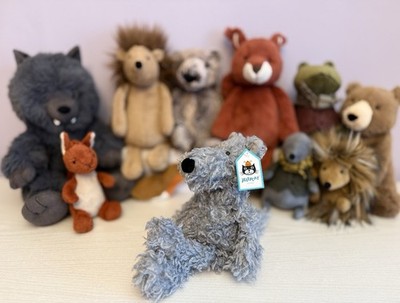 Jellycat extrem seltener kleiner Scamp Wolf im Ruhestand, brandneu mit Etikett, original
