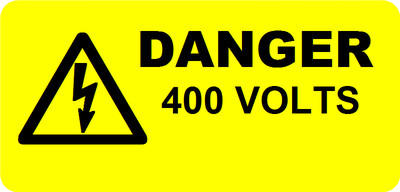 Mini Elektrische Gefahr 400 Volt Spannung Etiketten/Aufkleber (70 x 30 mm) -nicht reißen