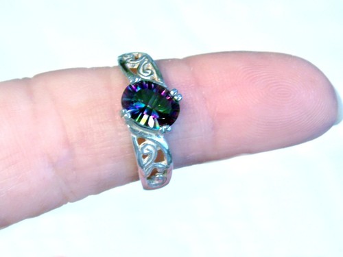 Purple Green Mystic Topaz Size 6.5 Ring 925 Sterling Silver Filigree USA Made - Picture 8 of 11