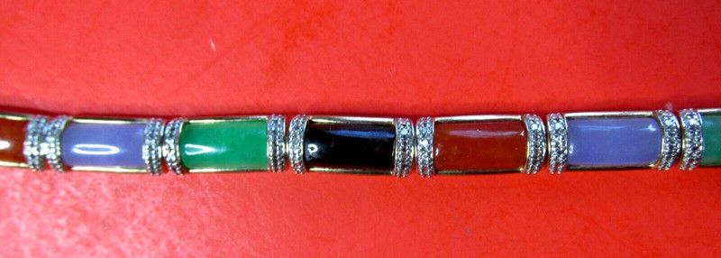 STERLING SILVER GEMSTONE BRACELET WOMANS STAMPED AMETHYST JET EMERALD VINTAGE EX