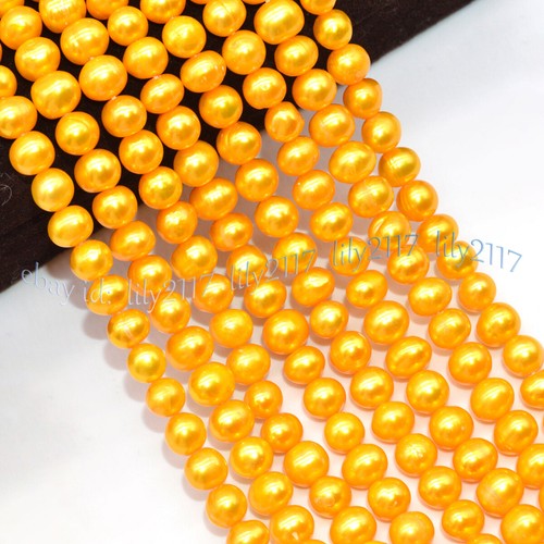 Gold 7-8mm Real Natural Freshwater Cultured Baroque Pearl Loose Beads 14 inches - Picture 2 of 6