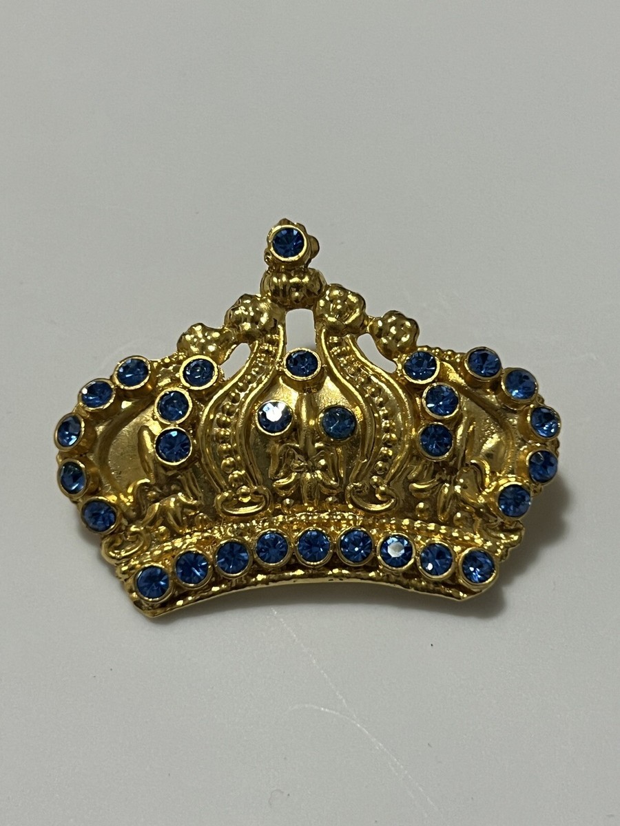 Vtg Gianni Versace Gold Crystal Crown Brooch