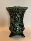 Vintage Hull USA B37 Green Drip Glaze Floral Four Foot Vase