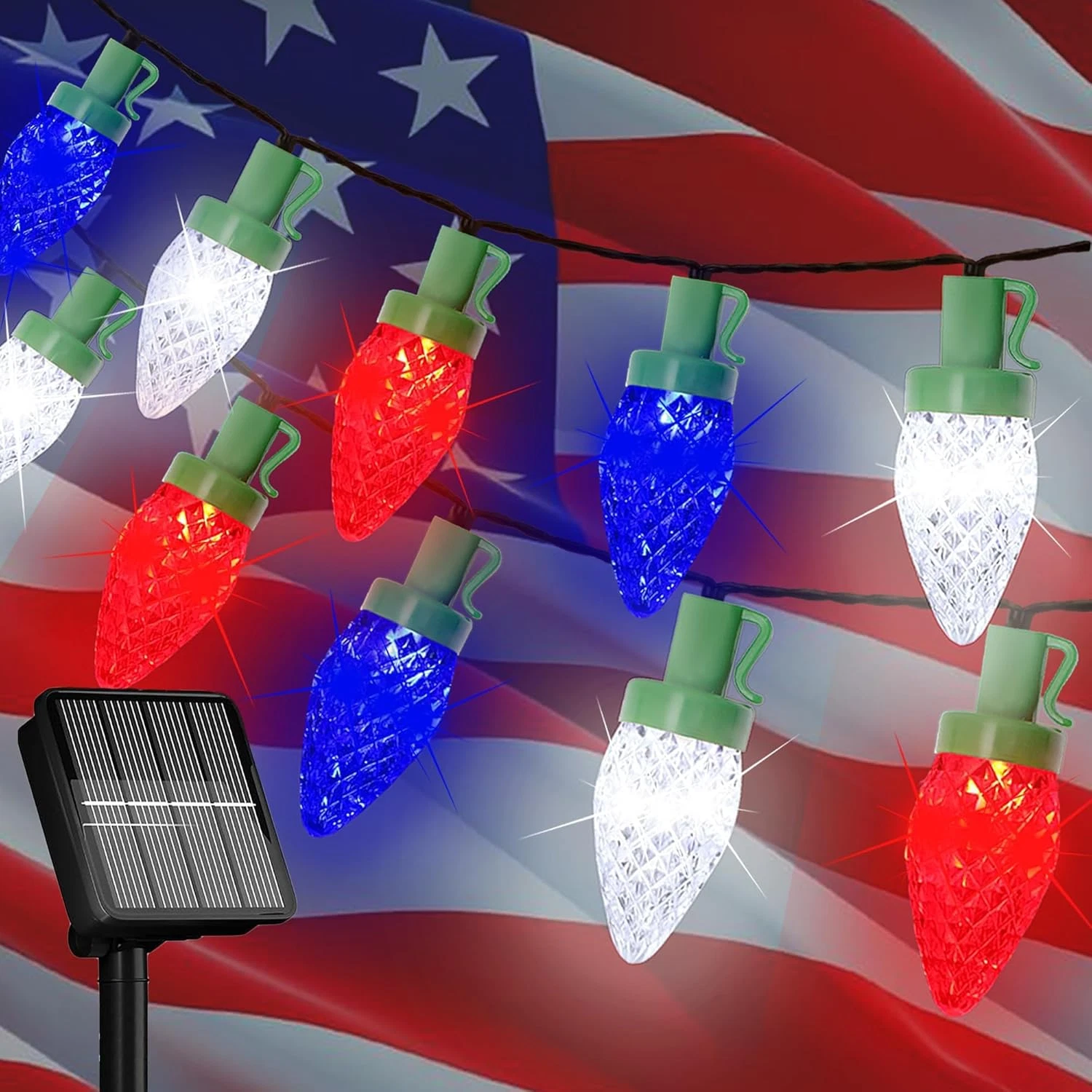 4Th of July Decorations C7 Bulb Solar String Lights Outdoor Waterproof 50 LED Re
Opens in a new wind