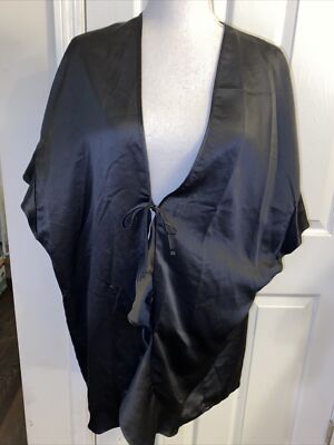 Victorias Secret Black Satiny Ruffle Robe One Size | eBay