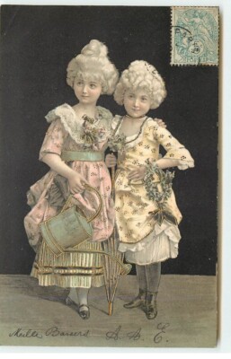 Young girls, one holding a watering can, the other with a crown of the - 6180