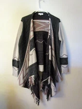 Sun & Shadow L Cardigan Open Front Topper Shrug Sweater Green Beige Shawl Cotton