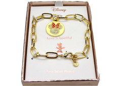 Disney Minnie Mouse Charm Bracelet Gold-tone Silver Plated "Love is Bowtiful"