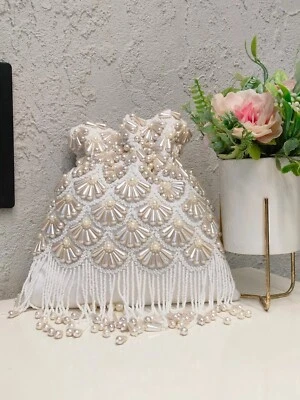 MYCLOTHINGART Potli bag wedding gift handmade unique purse Designer pearl tassel Potli Bag