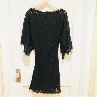 Diane von Furstenberg Xenia Black Lace Dress Boatneck Flared