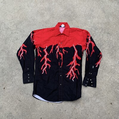 vintage 80s 90s brooks dunn western shirt lightning bolts panhandle slim  sz M