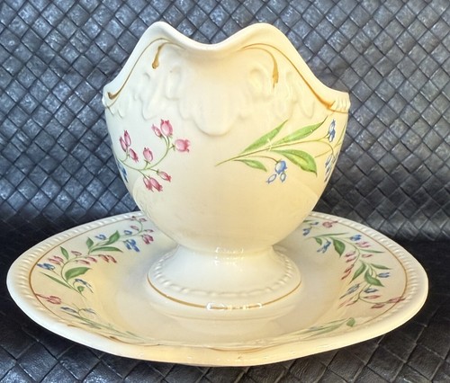 Homer Laughlin Eggshell Georgian Gravy Boat Vintage 1941 Coral Bells Bellflower - Picture 5 of 13