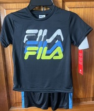 Fila Boys2 Piece Short Set , Outfit Black, Blue. Size 4 NWT